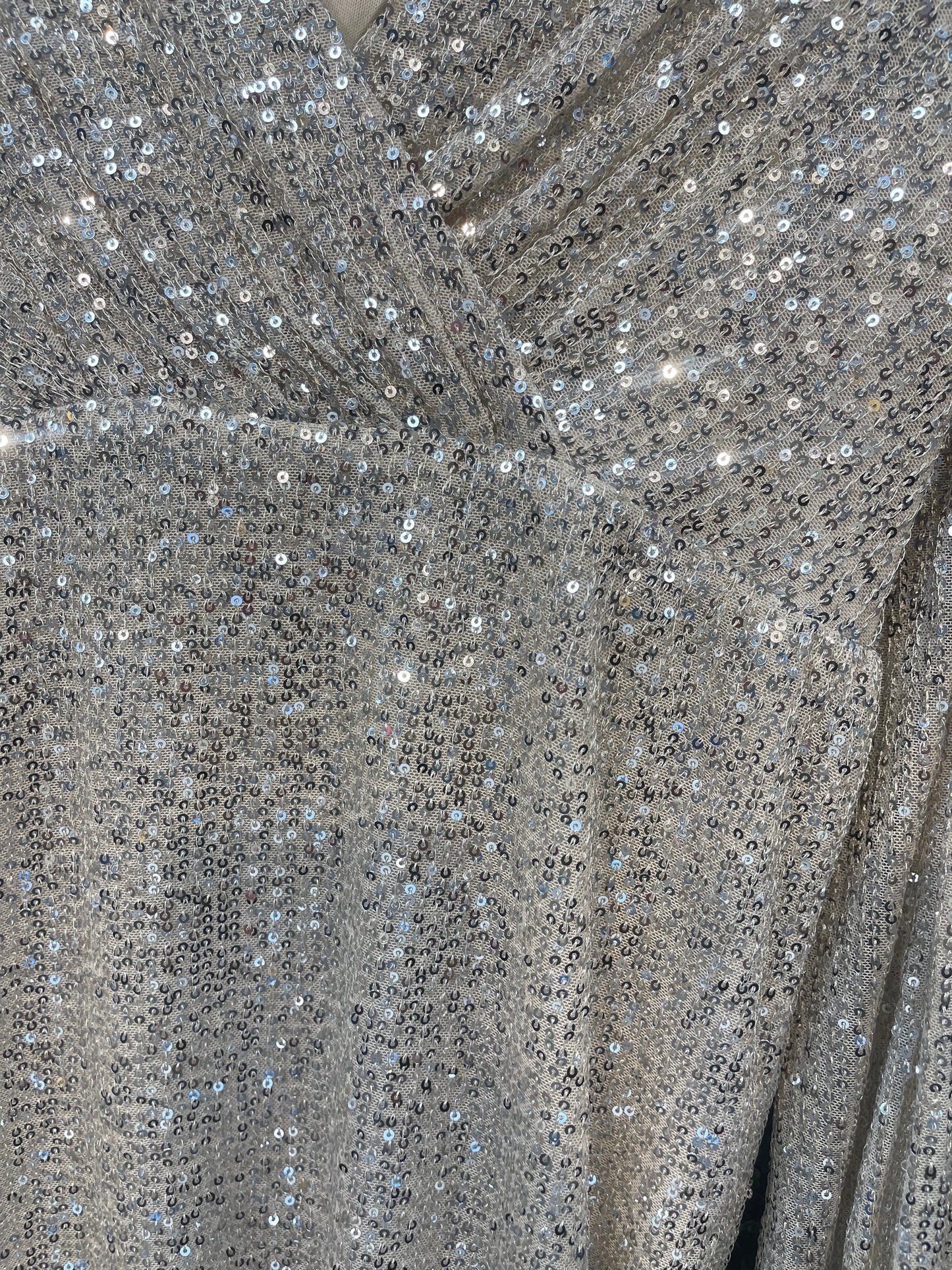 Apricot- Long Sleeve Sequin Dress with Cross Front in Stone