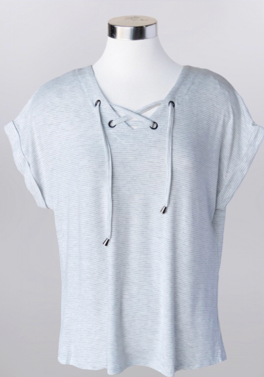 Keren Hart- Tie Neck Detail Stripe Knit Top
