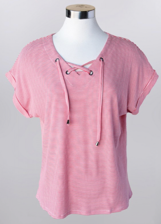 Keren Hart- Tie Neck Detail Stripe Knit Top