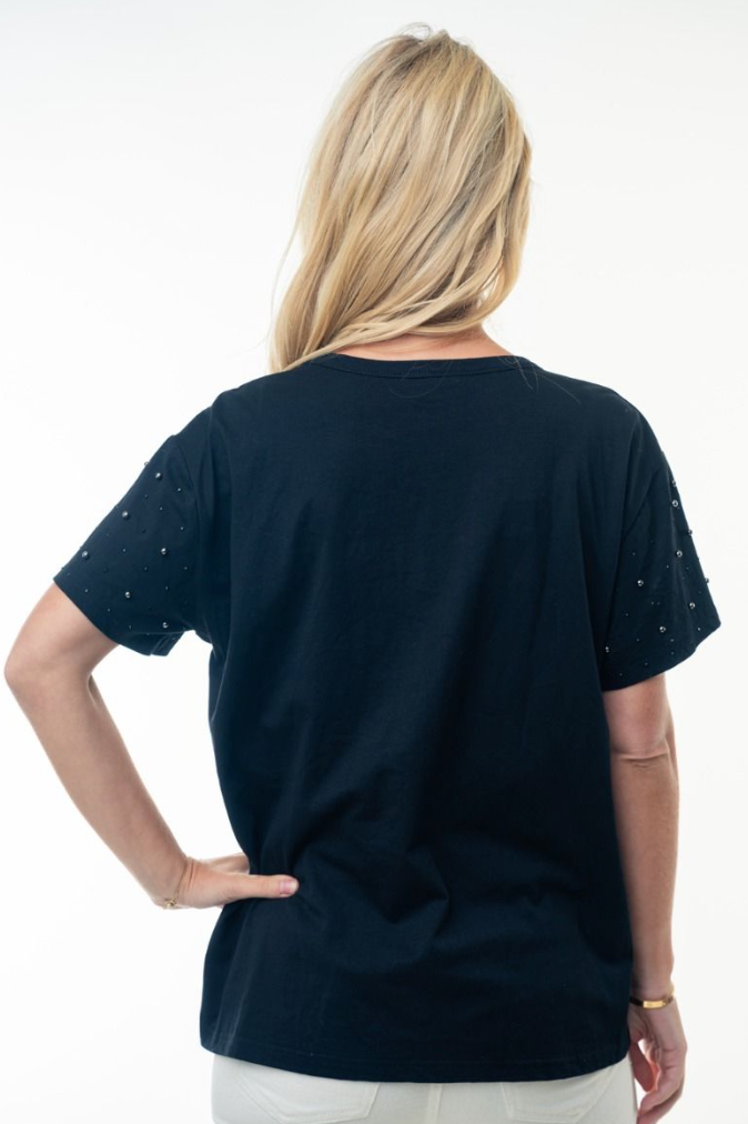 White Birch- Pearl Beaded Short Sleeve Top in Assorted Colors