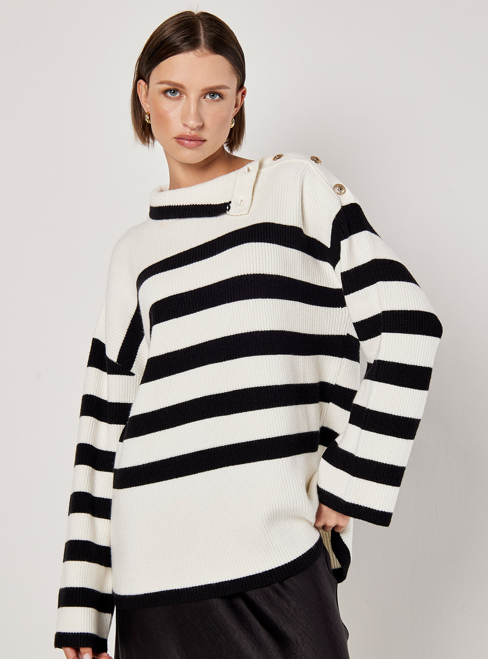 Apricot- Classic Stripe Roll Neck Sweater