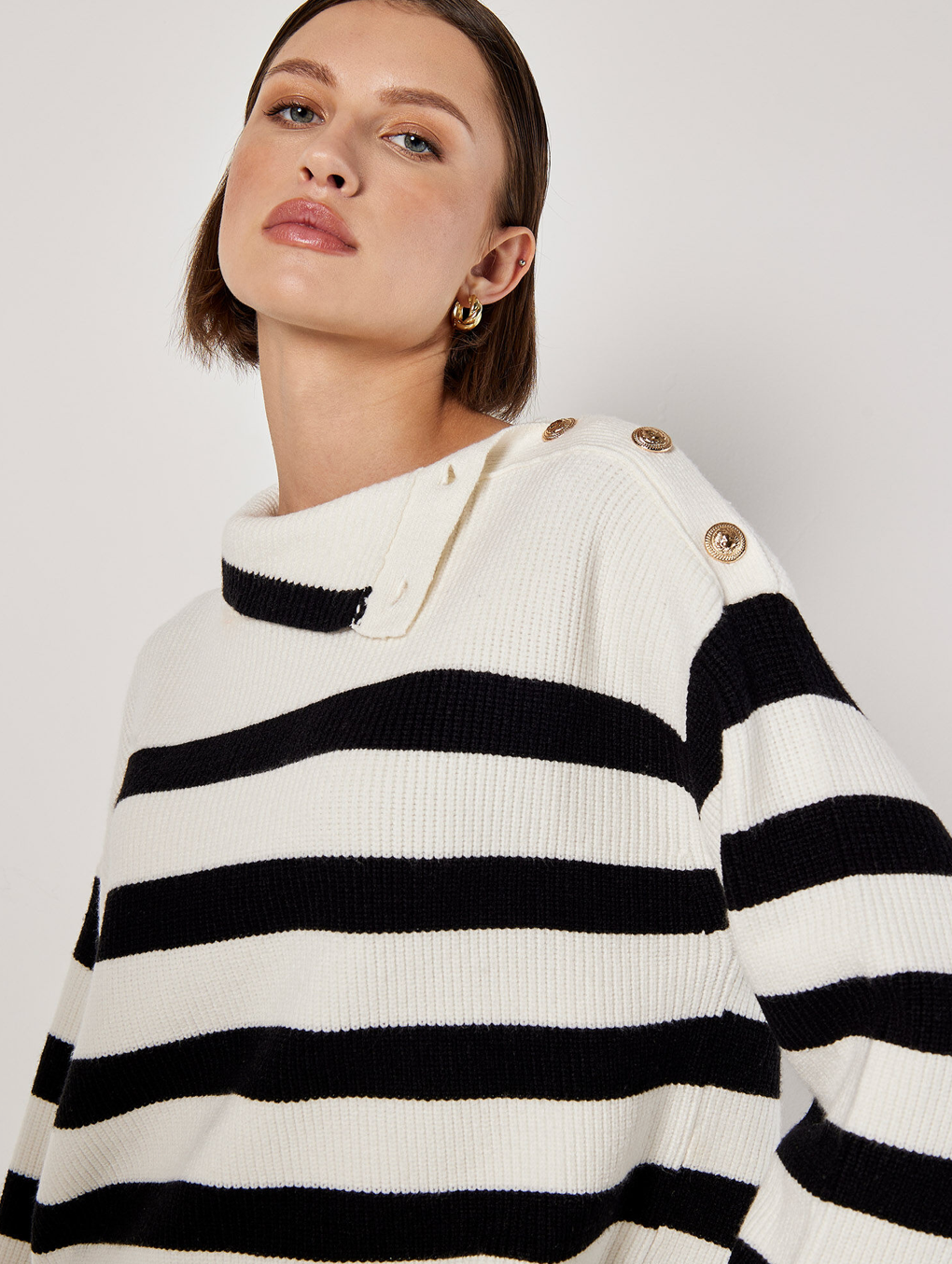 Apricot- Classic Stripe Roll Neck Sweater