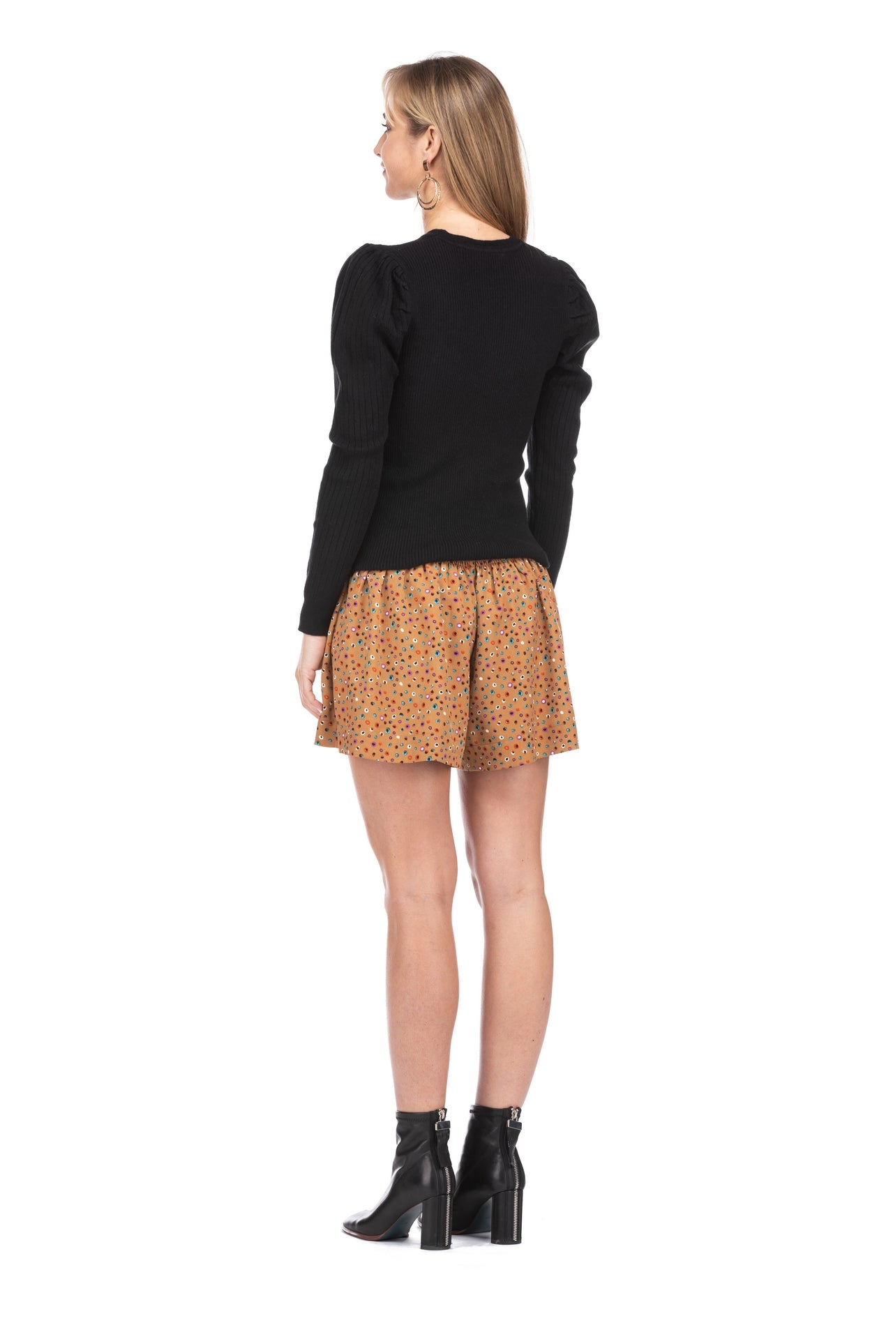 Joy Joy- Olivia Smock Waist Skort in Burnt Multi Dot