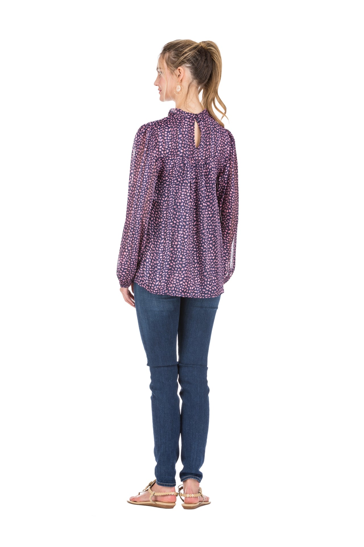 JADE- TWIST NECK TOP IN NAVY PINK PATTERN