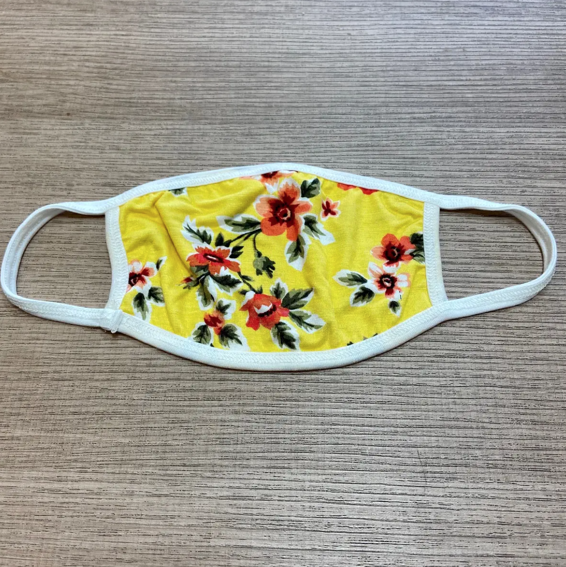 Veveret- Floral Rayon Knit Face Mask in Yellow