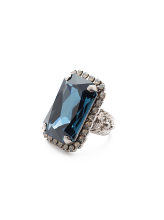 Sorrelli- Luxurious Emerald-Cut Cocktail Ring in Night Frost