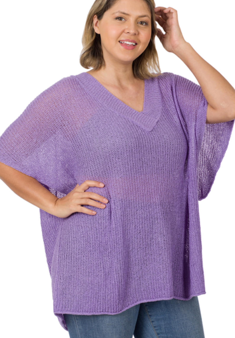 Zenana- Oversized V-Neck Sweater in Assorted Colors