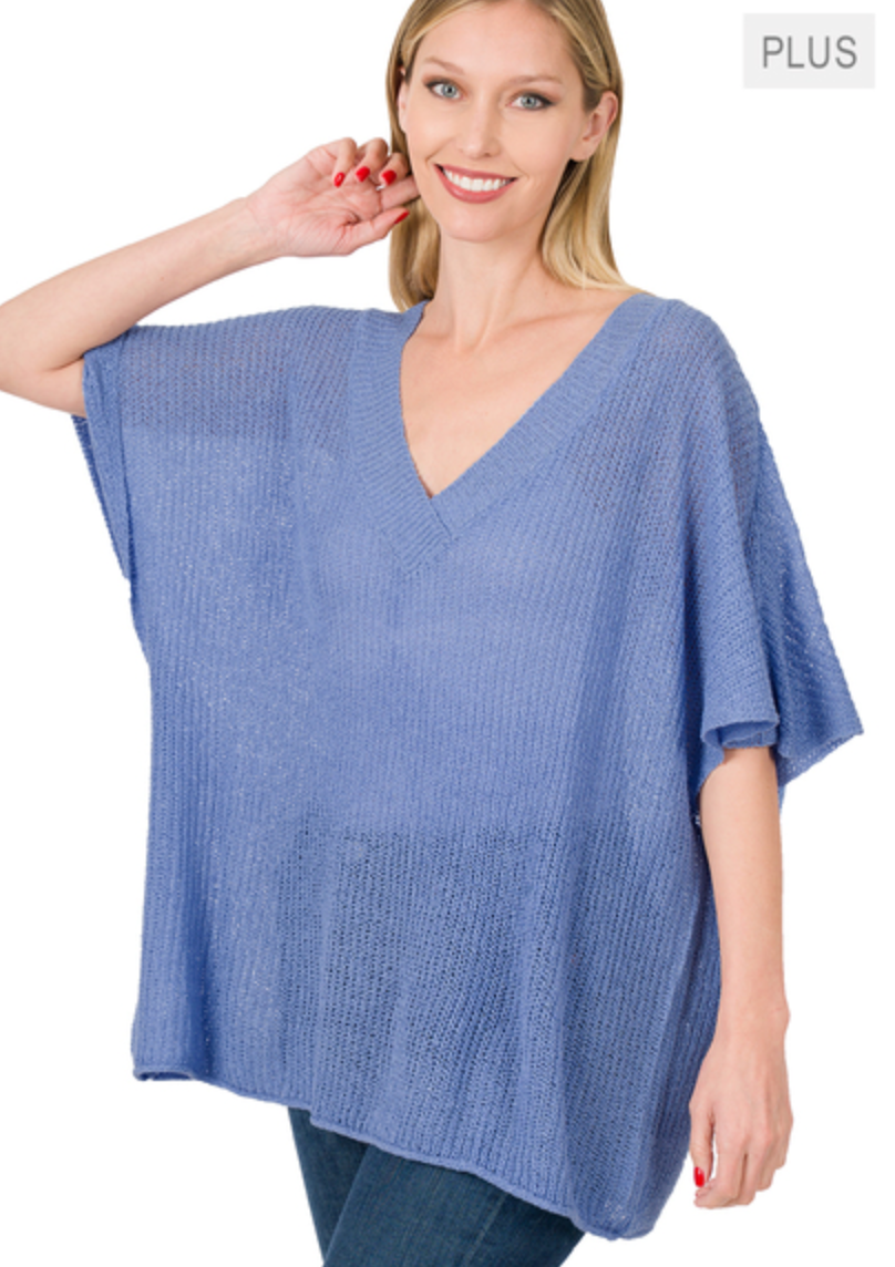 Zenana- Oversized V-Neck Sweater in Assorted Colors
