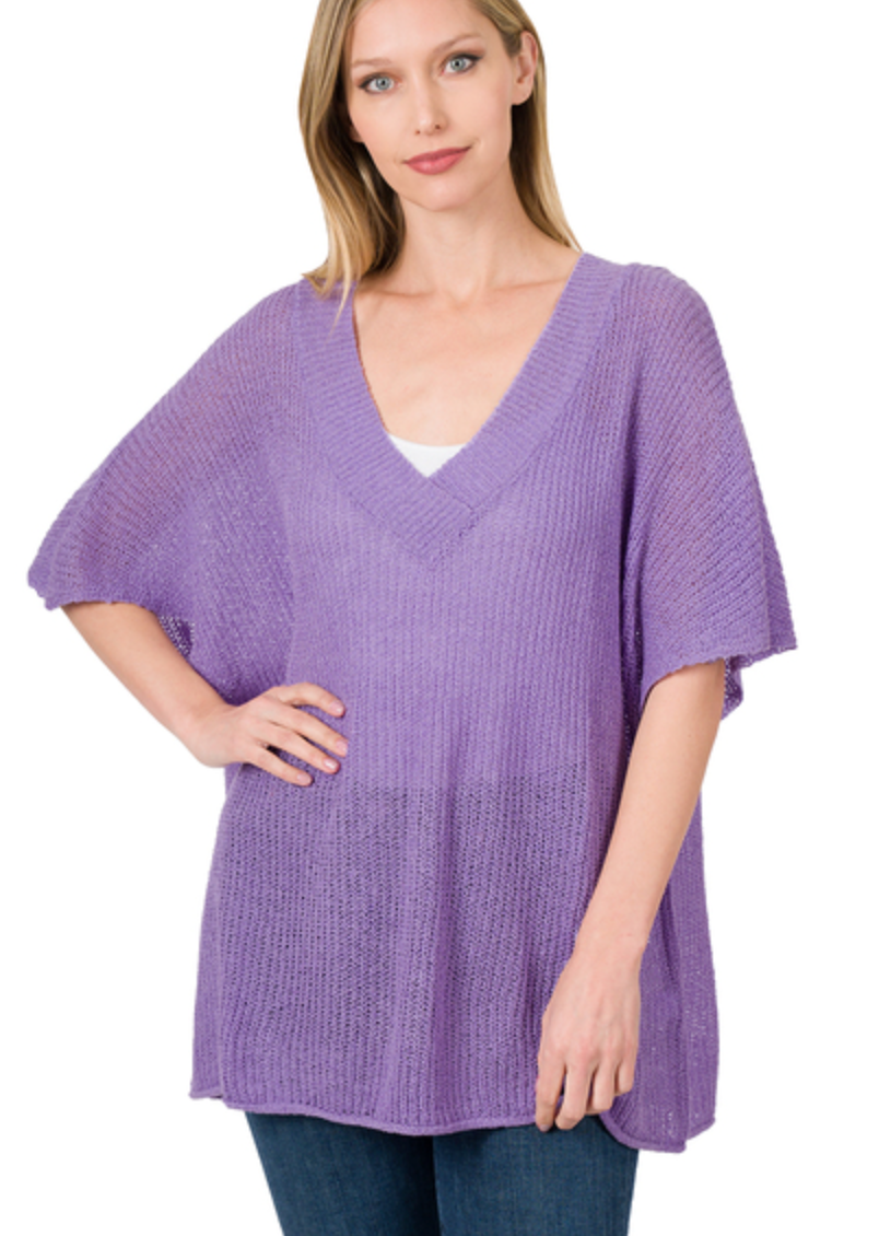 Zenana- Oversized V-Neck Sweater in Assorted Colors