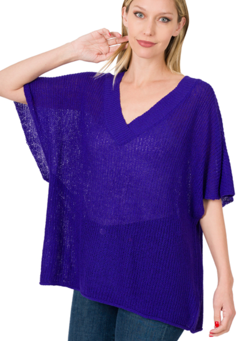 Zenana- Oversized V-Neck Sweater in Assorted Colors