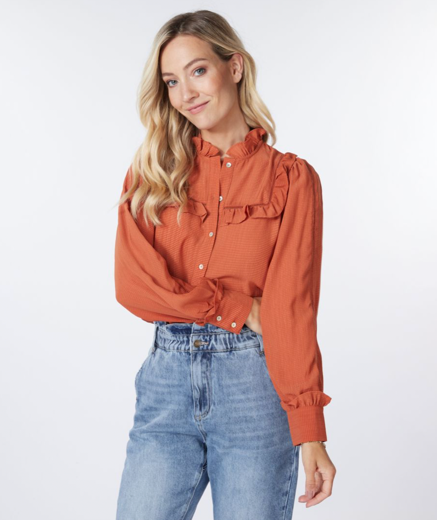 Esqualo- Ruffle Blouse in Autumn Glaze