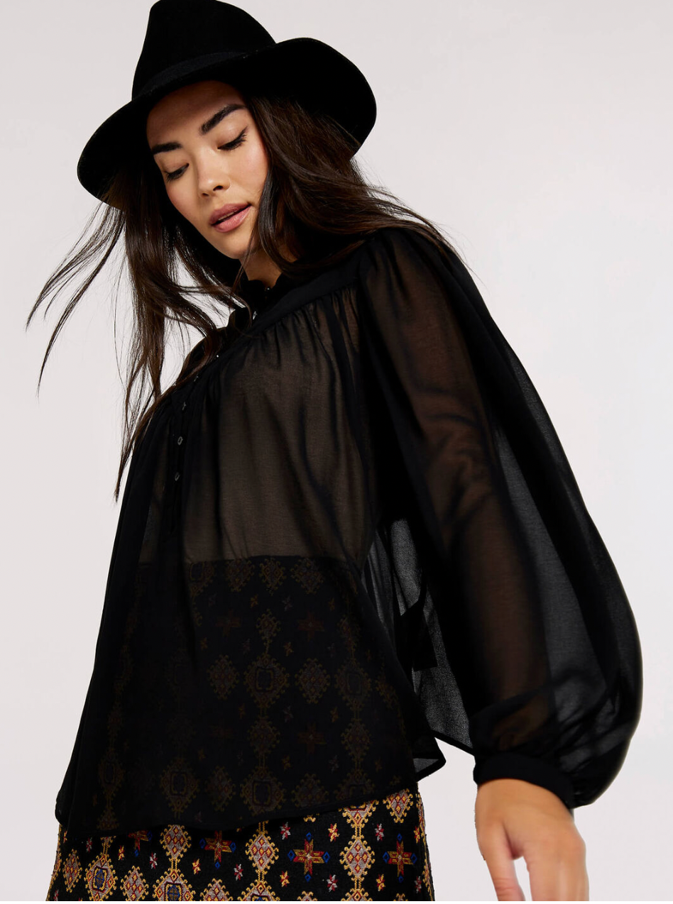 Apricot- Layered V- Neck Blouse