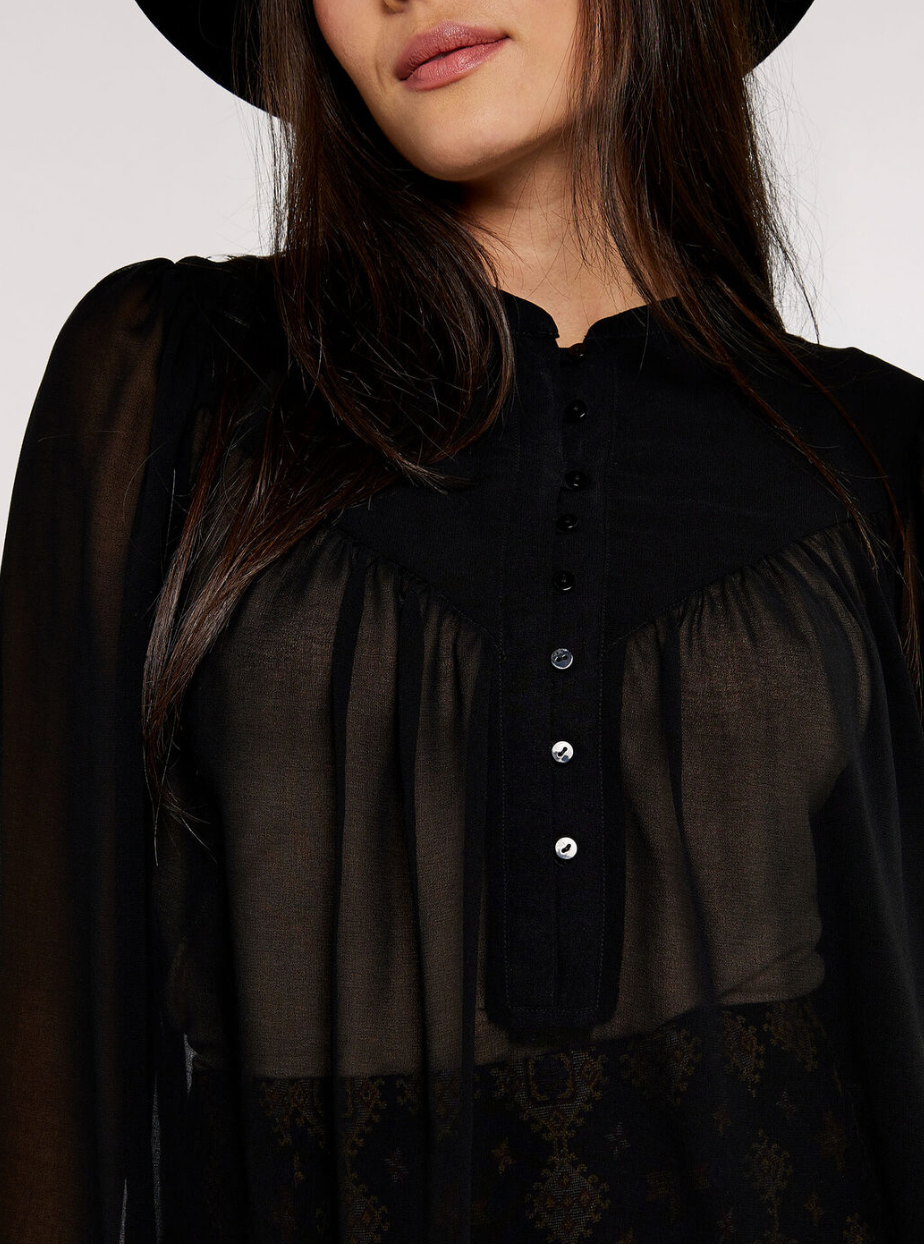 Apricot- Layered V- Neck Blouse