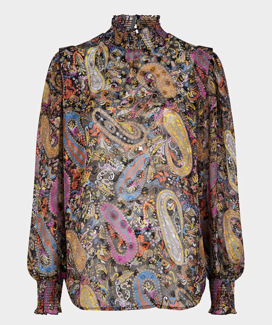Esqualo- Paisley Party Smocked Neck Blouse