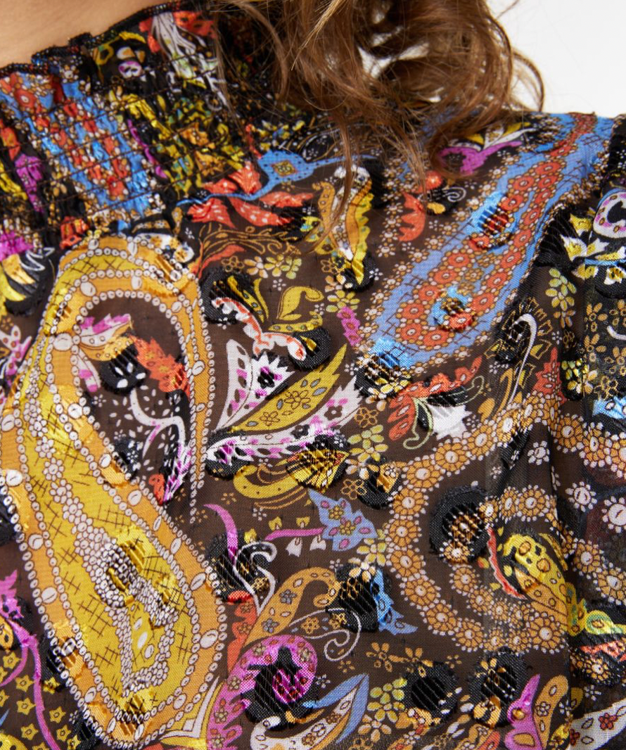 Esqualo- Paisley Party Smocked Neck Blouse