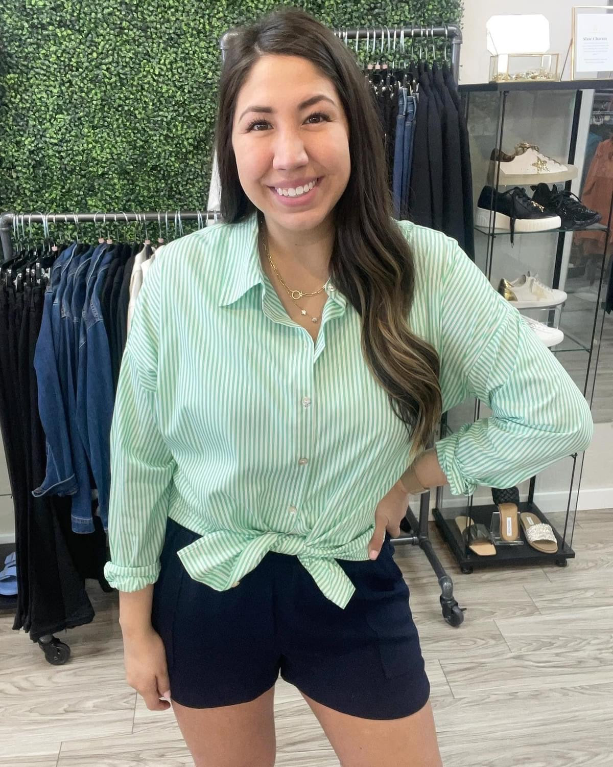 ESQUALO- Oversized Striped Cotton Top in Green