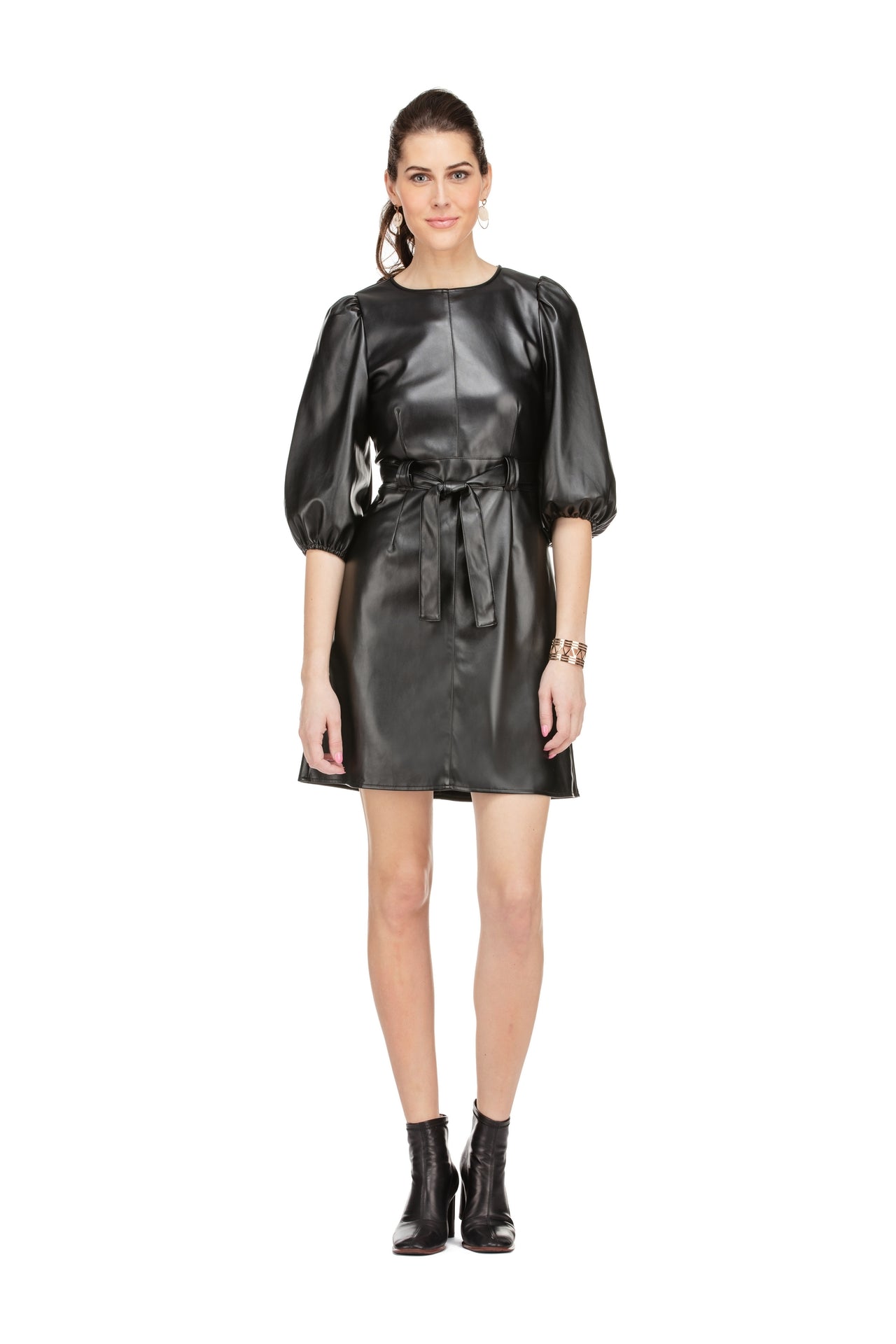 Jade- Faux Leather Belted Dress in Assorted Colors