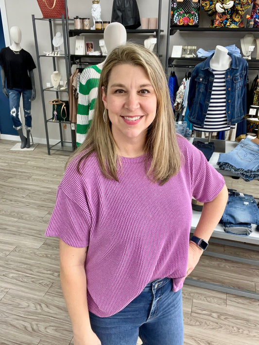 LOVELY MELODY- EVERYDAY RELAXED RIBBED TOP IN MAGENTA