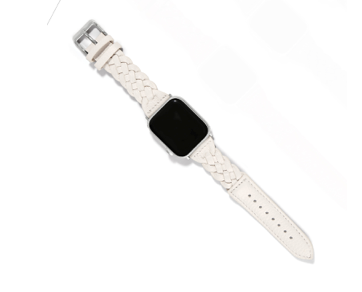 Brighton- Sutton Braided Leather Apple Watch Band in Optic White