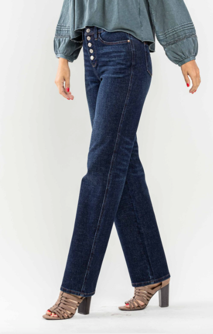 Judy Blue- High Waist Button-Fly Straight