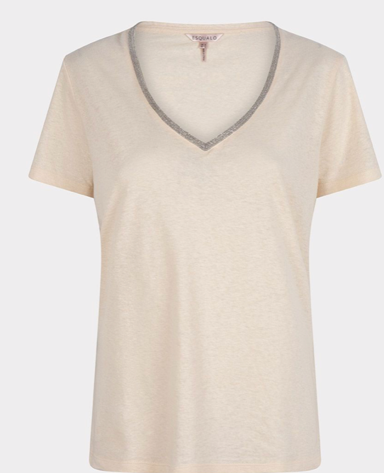 Esqualo-Fancy V-Neck Tee In Off White