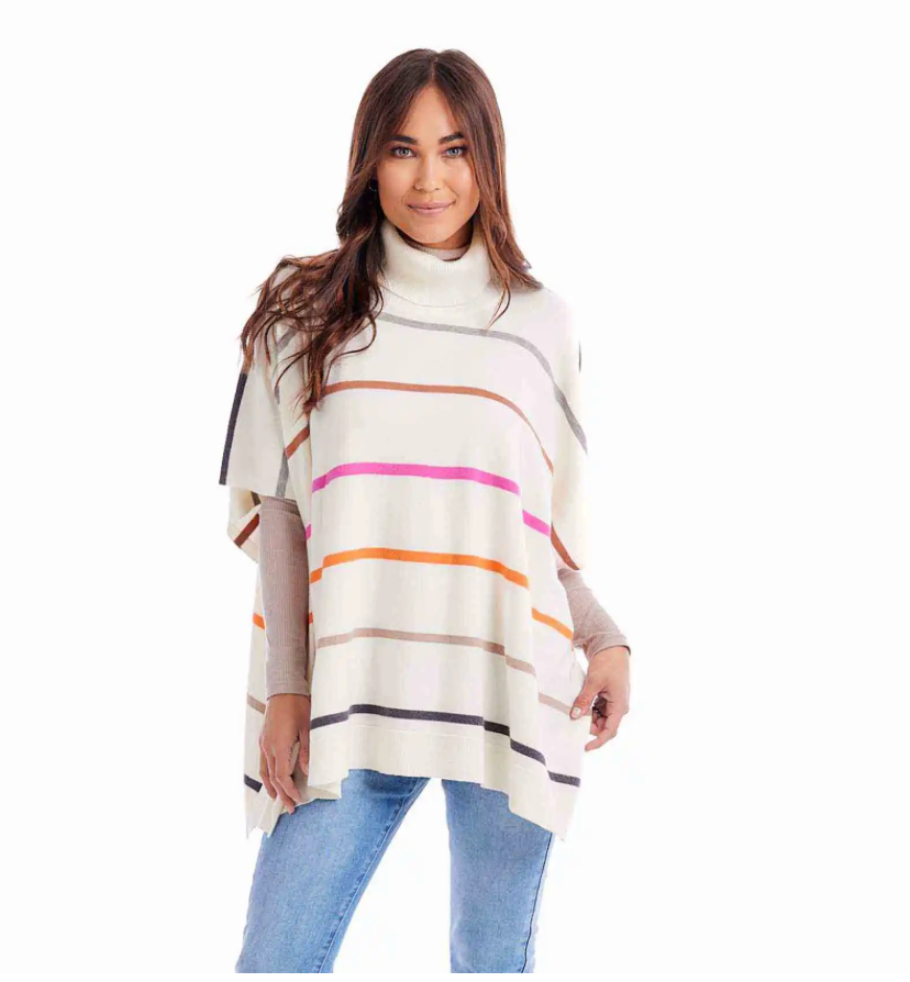 Mud Pie- Juno Stripe Pancho in Assorted Colors