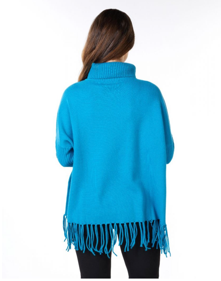 Esqualo- Fringe Turtleneck Sweater in Petrol