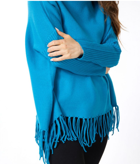 Esqualo- Fringe Turtleneck Sweater in Petrol