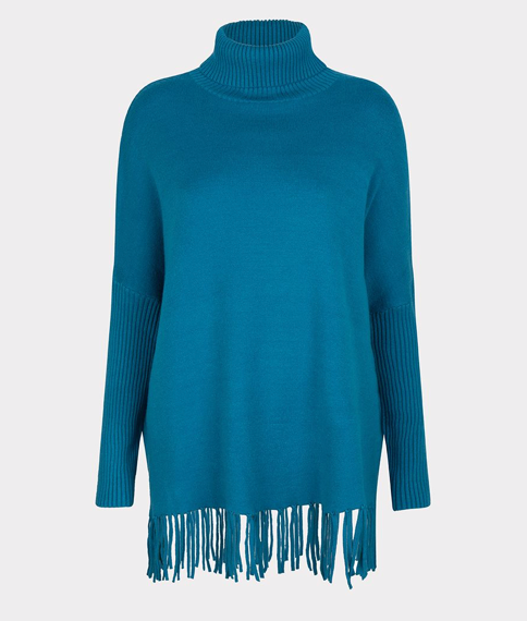 Esqualo- Fringe Turtleneck Sweater in Petrol