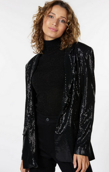 Esqualo- Velvet Sequin Blazer in Black