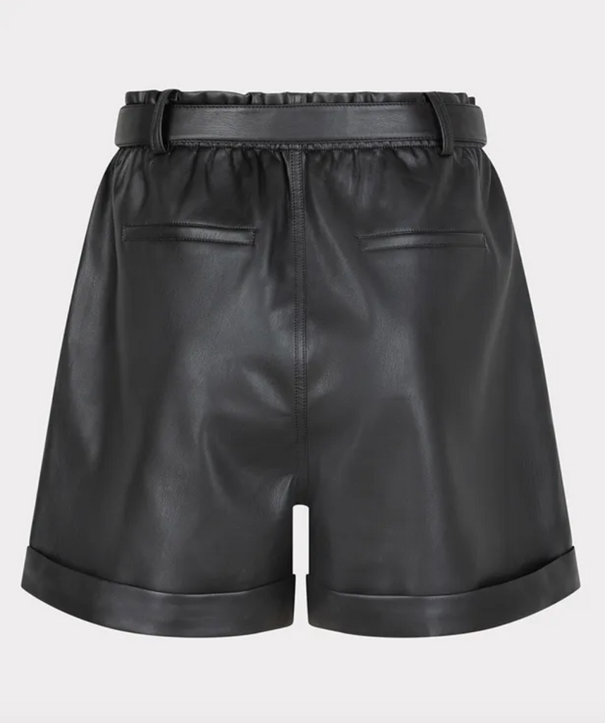 Esqualo- Faux Leather Belted Shorts in Black