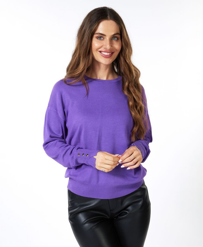Esqualo- Basic Sweater with Button Sleeve Cuff