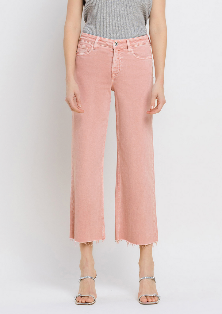 Vervet- Olivia Cropped Wide Leg Jeans in Silver Pink