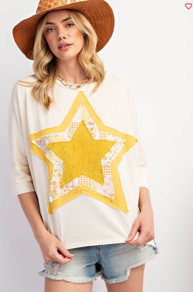 Easel- Washed Star Patch Front Top in Cream