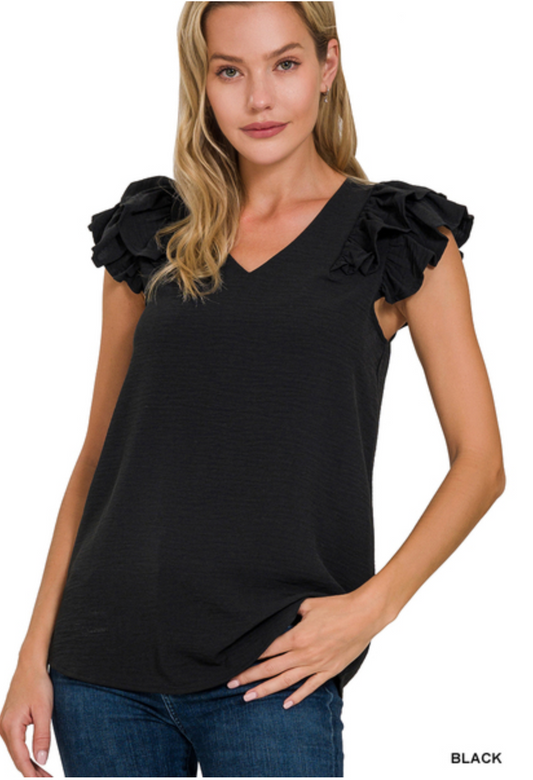 Zenana- Tiered Ruffle Sleeve Top in Assorted Colors