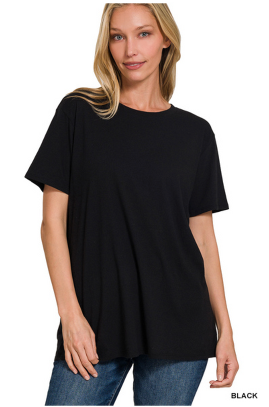 Zenana- Cotton Boyfriend Round Neck Tee in Assorted Colors