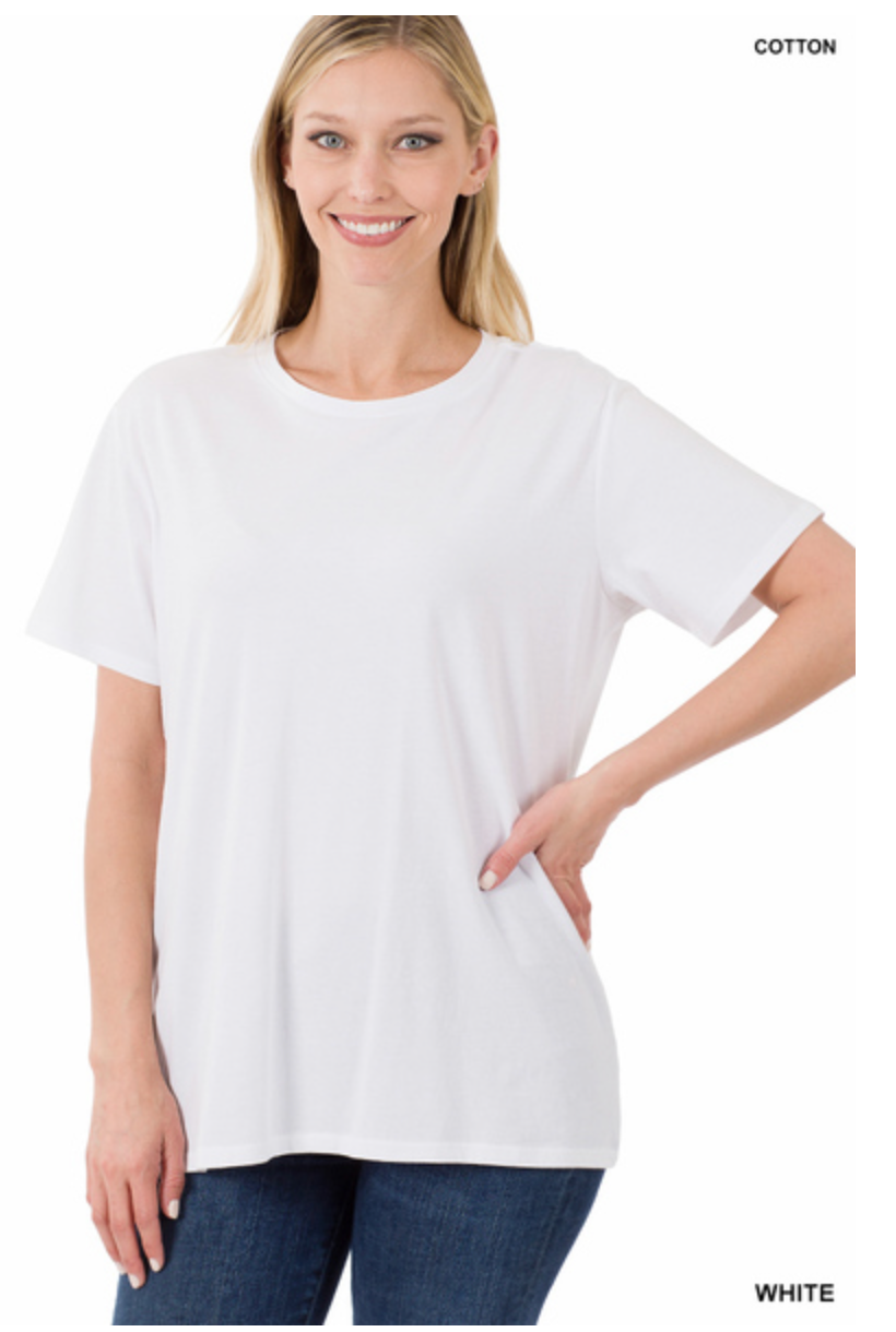 Zenana- Cotton Boyfriend Round Neck Tee in Assorted Colors