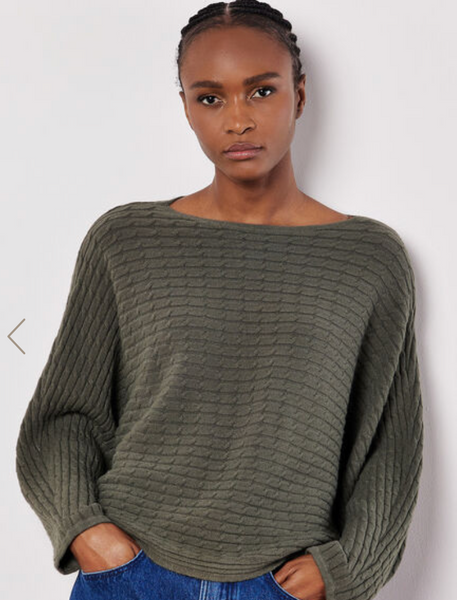 Apricot- Cable Stripe Oversized Sweater in Khaki