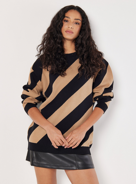 Apricot- Diagonal Striped Sweater