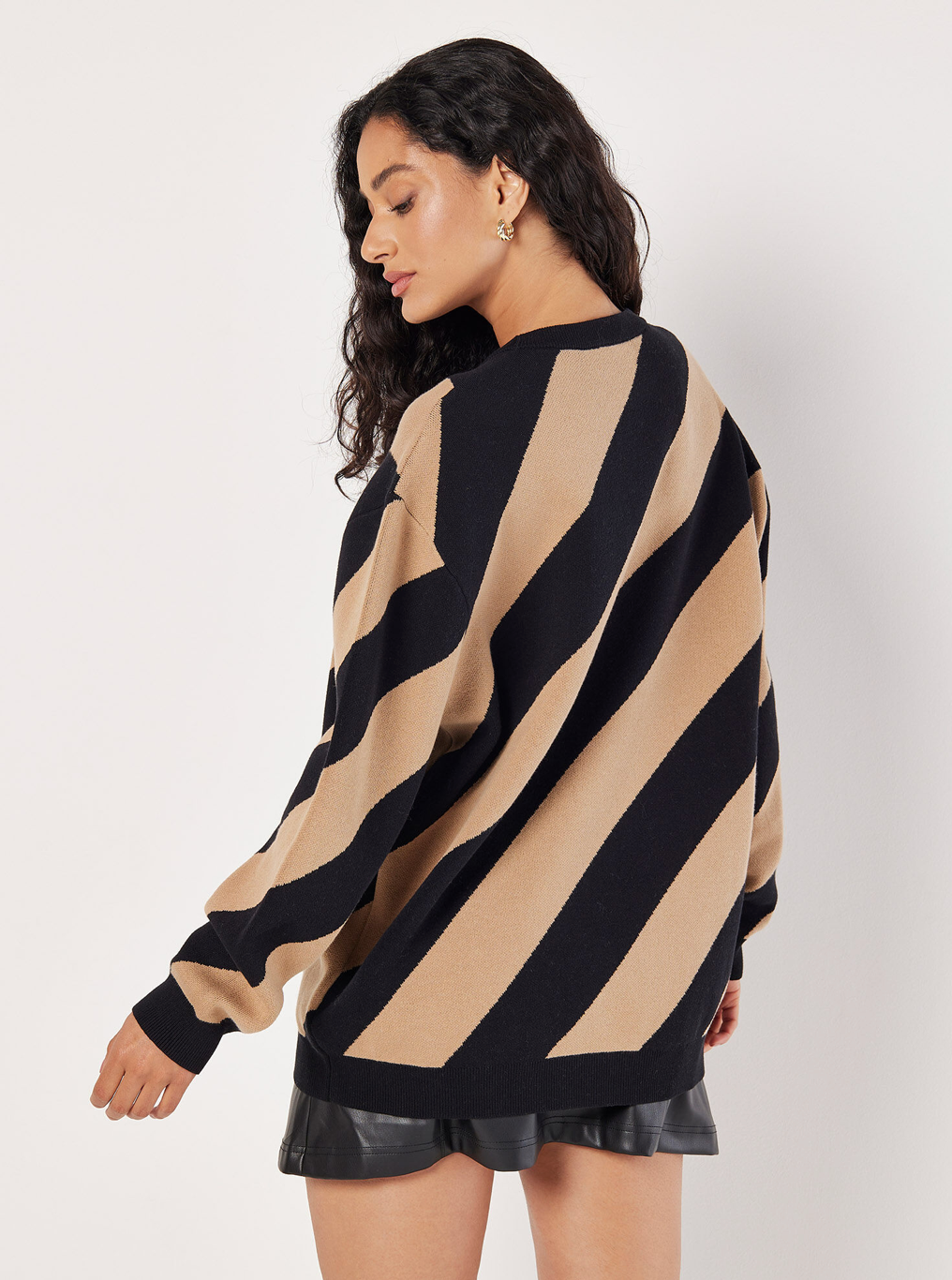 Apricot- Diagonal Striped Sweater