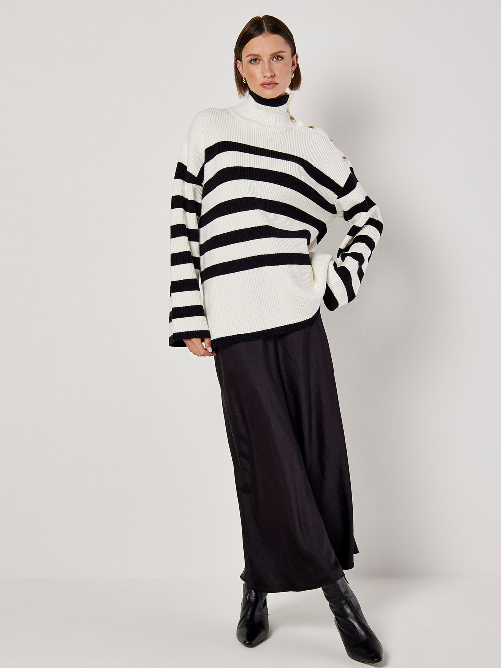 Apricot- Classic Stripe Roll Neck Sweater