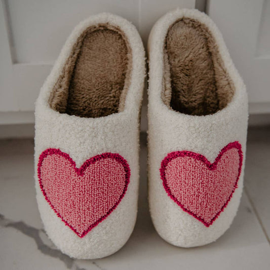 Katydid - Pink/Red Heart Fuzzy Slippers