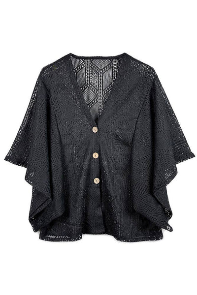 Hana - Geometric Pattern Open Knit Button Down Kimono