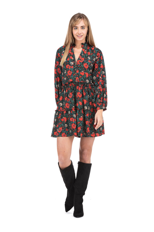 JOY JOY- GATHERS WAIST TIERED DRESS IN FLORAL VINES