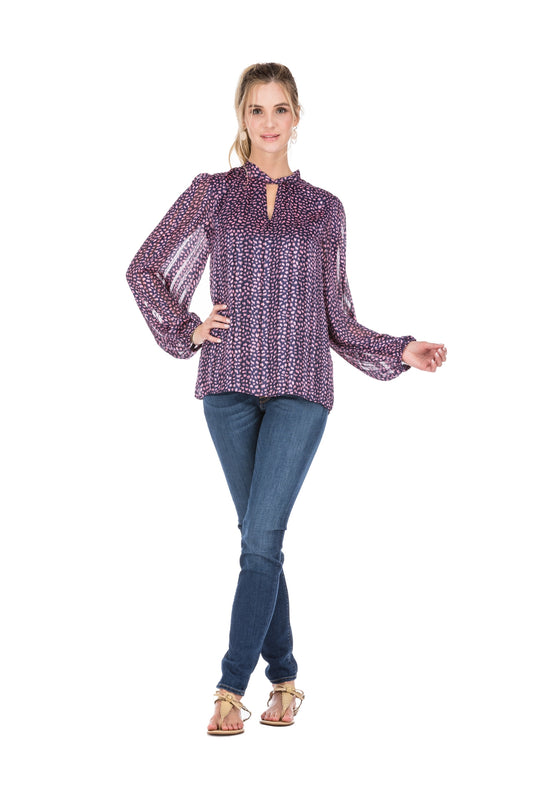 JADE- TWIST NECK TOP IN NAVY PINK PATTERN