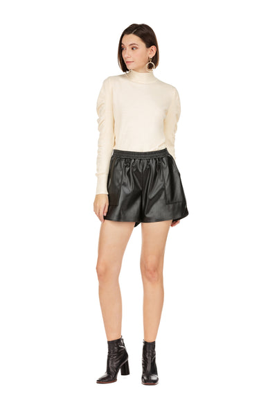 Joy Joy- Elastic Waist Faux Leather Short