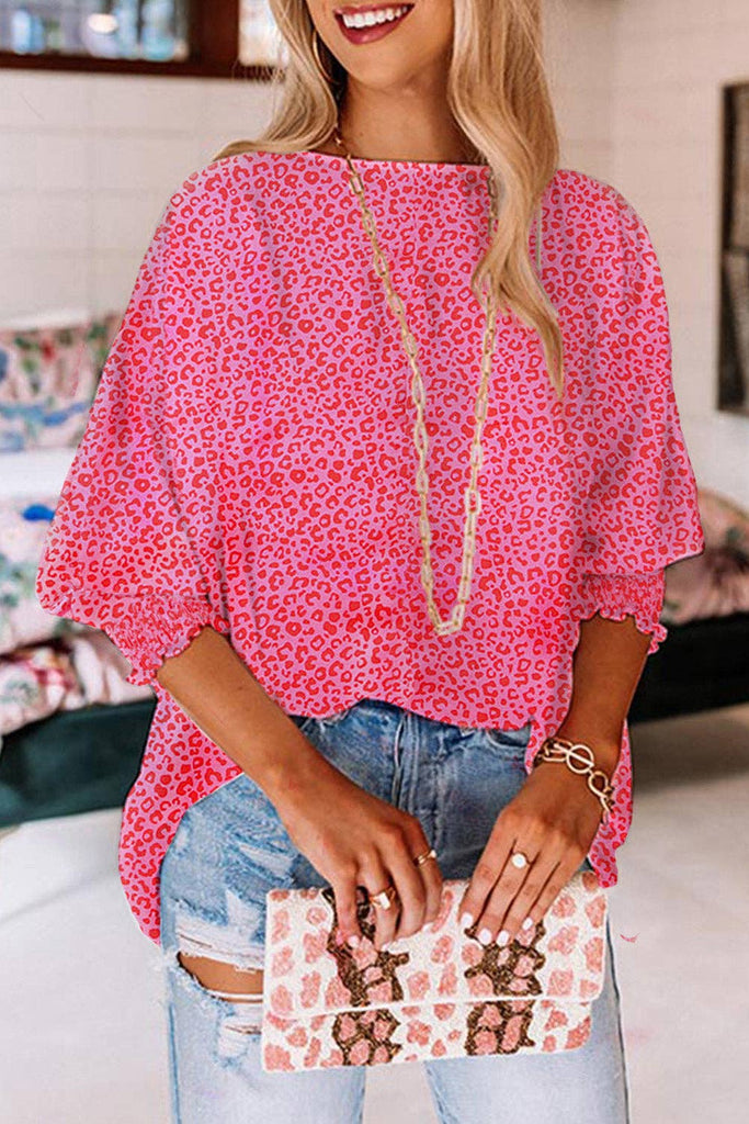 FULL TIME - Oversized Leopard Puff Sleeve Blouse