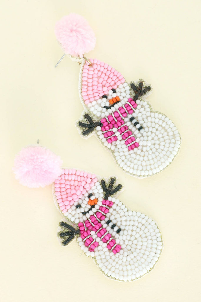 SP Sophia Collection - Pom Pom Snowman Christmas Beaded Earrings
