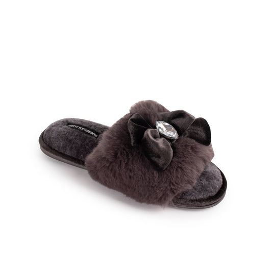 Pretty You London- Darcey Embellished Slippers in Smoke