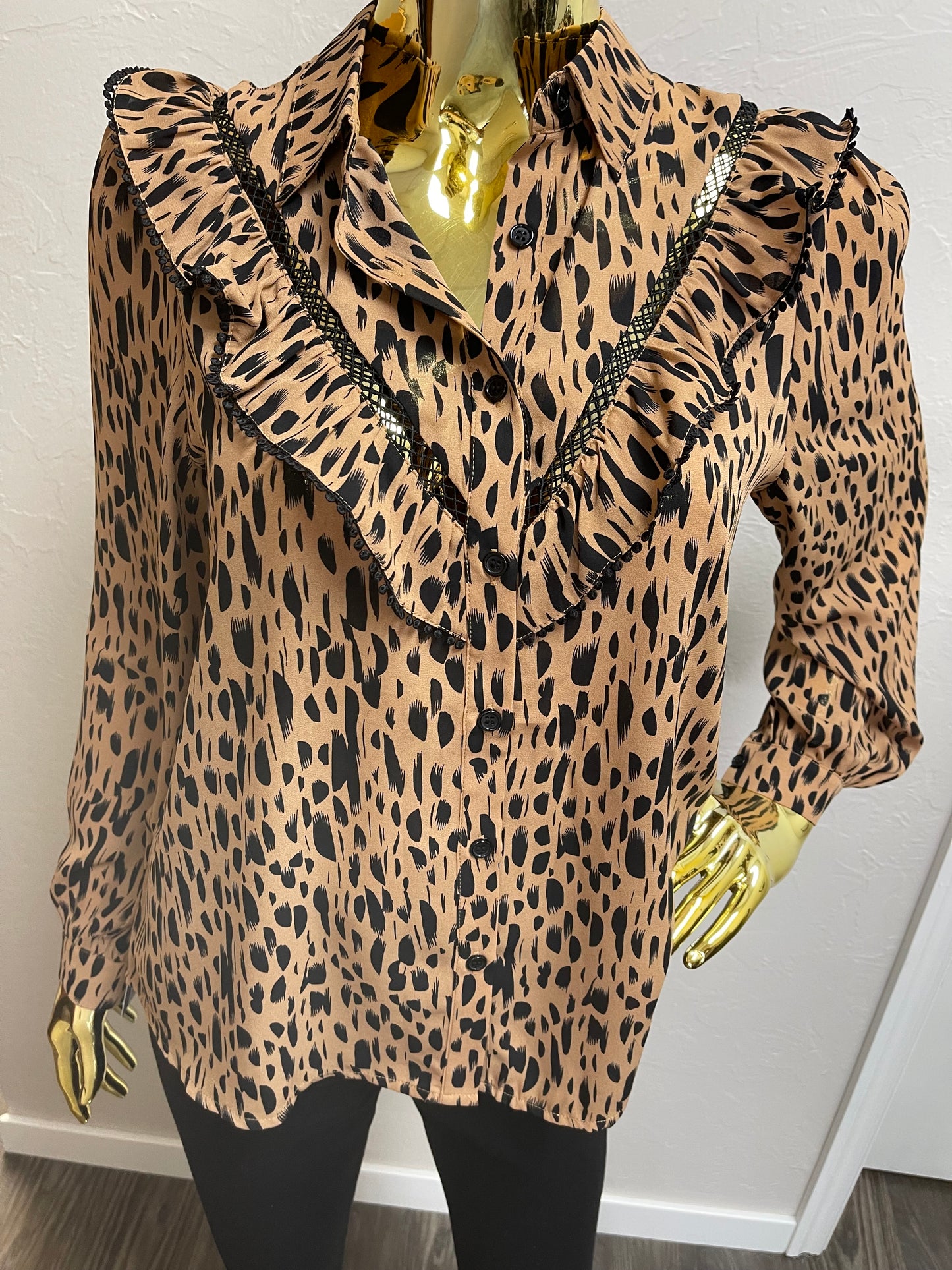 Jade- Cheetah Ruffles Blouse